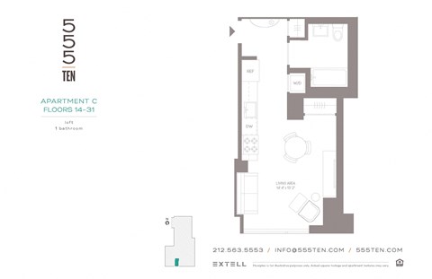 Floor plan for studio, 1 bath, 419 sqft